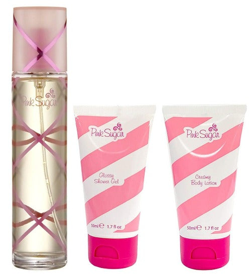 Pink Sugar 3 Piece Gift Set For Women With 3.4 Oz EDT Spray + 1.7 Oz Body  Lotion + 1.7 Oz Shower Gel