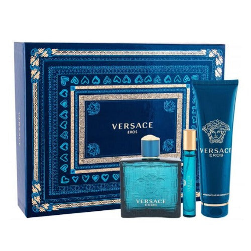 Versace Eros 3 Piece Gift Set For Men With 3.4 Oz EDT Spray + 5.0 Oz Shower  Gel + 0.33 Oz EDT Spray Mini