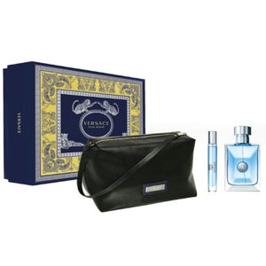Versace Pour Homme 3 Piece Gift Set For With 3.4 EDT Spray + 0.33 EDT Spray + Pouch